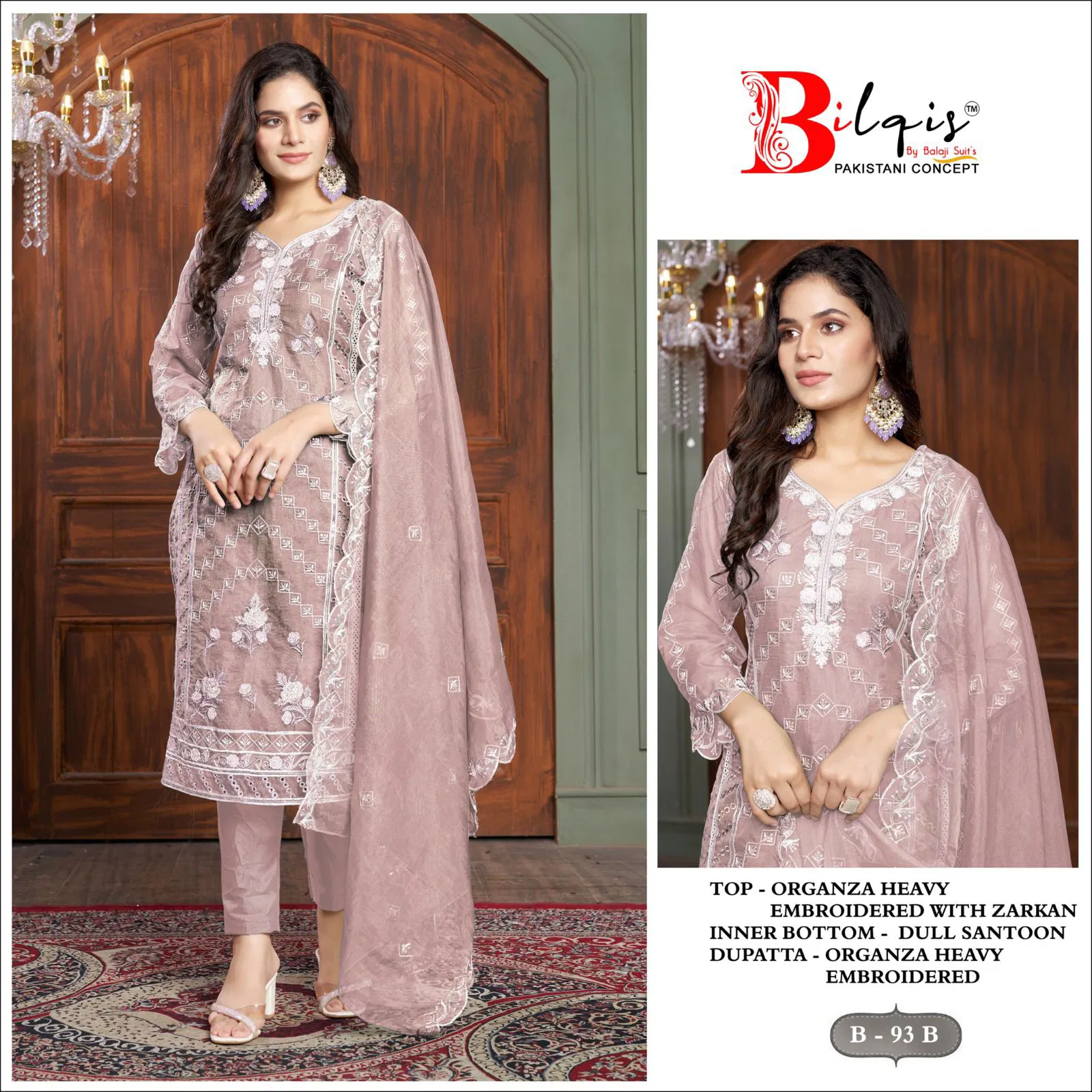 Bilqis B 93 A to D Organza Pakistani Suits Wholesale Shop In Surat
